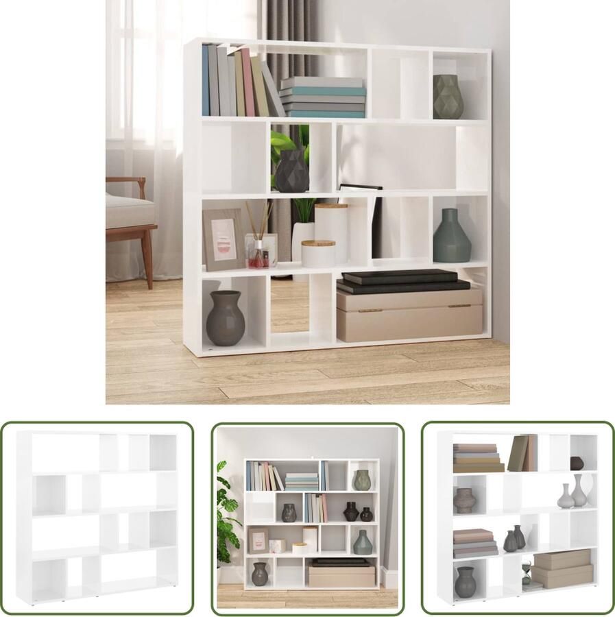 VidaXL Kamerscherm Boekenkast kamerscherm 105x24x102 cm hoogglans wit Houten Boekenkast Witte Boekenkast Moderne Boekenkast