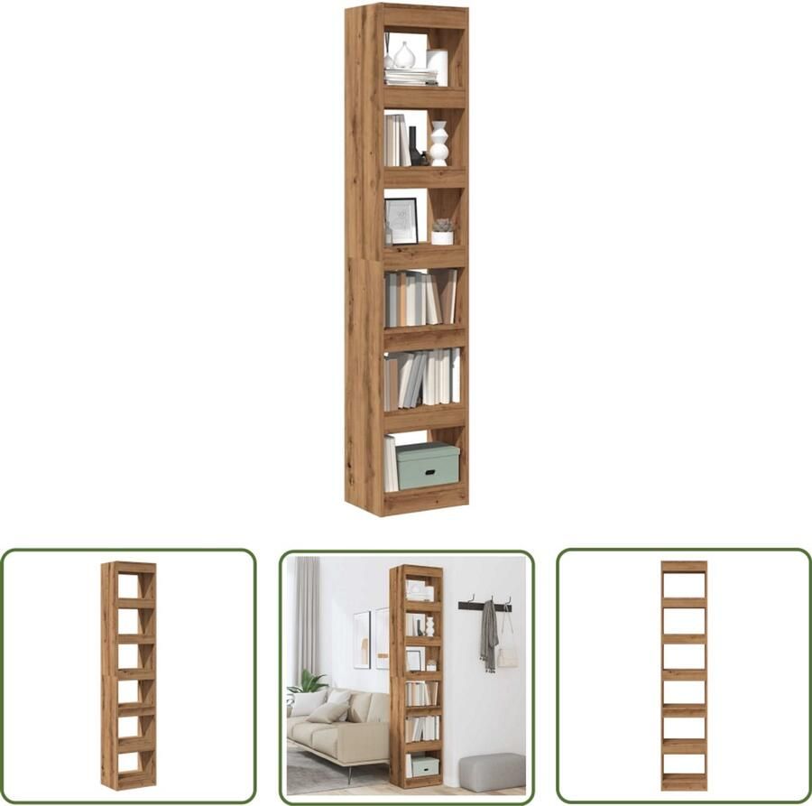 The Living Store Boekenkast kamerscherm 40x30x198 cm artisanaal eikenkleur Boekenkast Kamerscherm Houten Kast Opslagmogelijkheid Designkamer