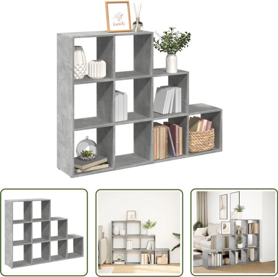 The Living Store Kamerscherm boekenkast 3-laags 137 5x29x103 5 cm hout grijs Boekenschrank Kamerscherm Houten Boekenkast Opbergkast Design Boekenkast
