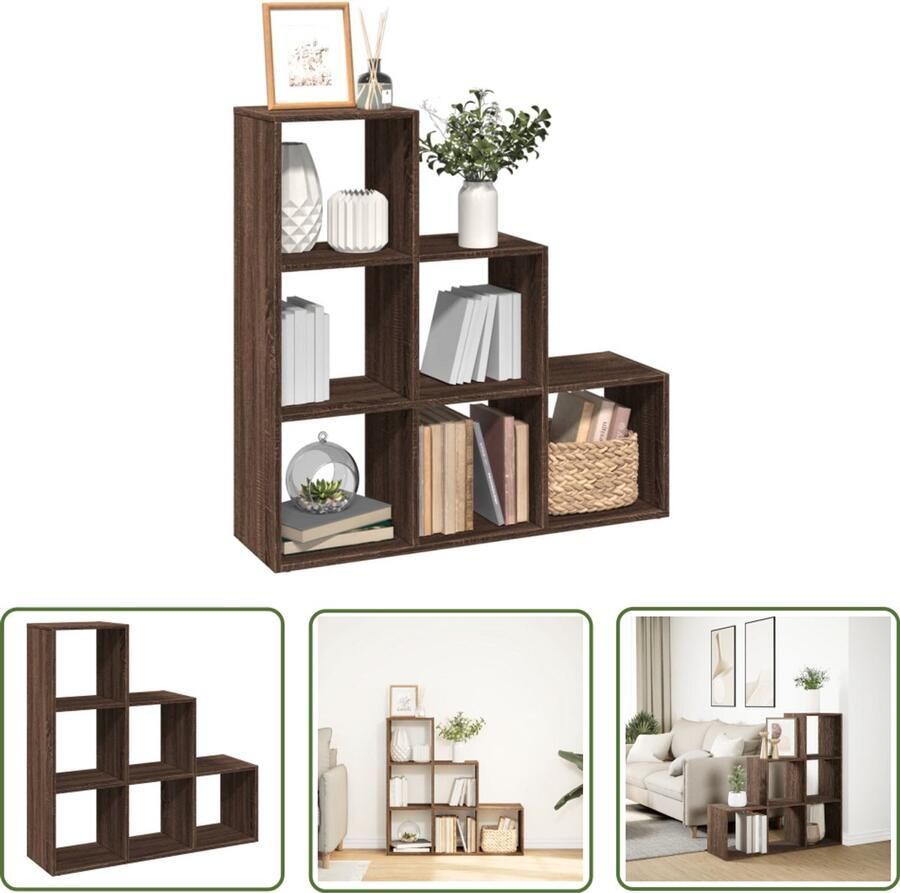 The Living Store Kamerscherm boekenkast 3-laags 99x29x99 cm hout bruin eiken Boekenschrank Kamerscherm Houten Boekenkast Opbergvakken Design Boekenkast