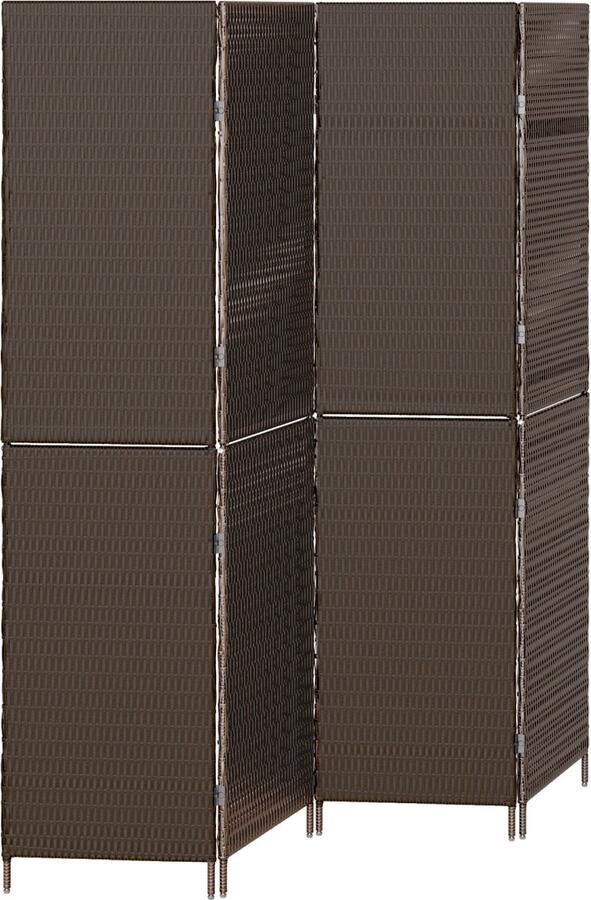 VidaXL Kamerscherm 4 Panelen Vouwbaar Bruin 195x180 cm Poly Rattan