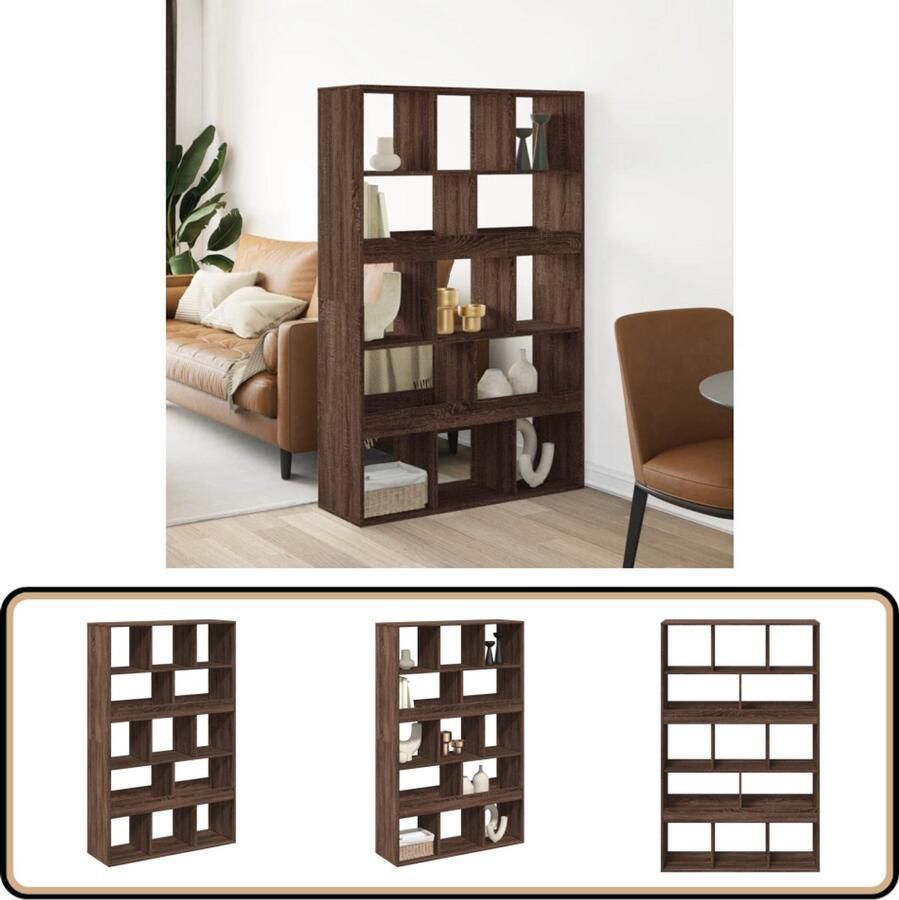 VidaXL Kamerscherm Bruineiken 13 schappen Kamerscherm Kamerschermen Scheidingswand Kamerverdeler