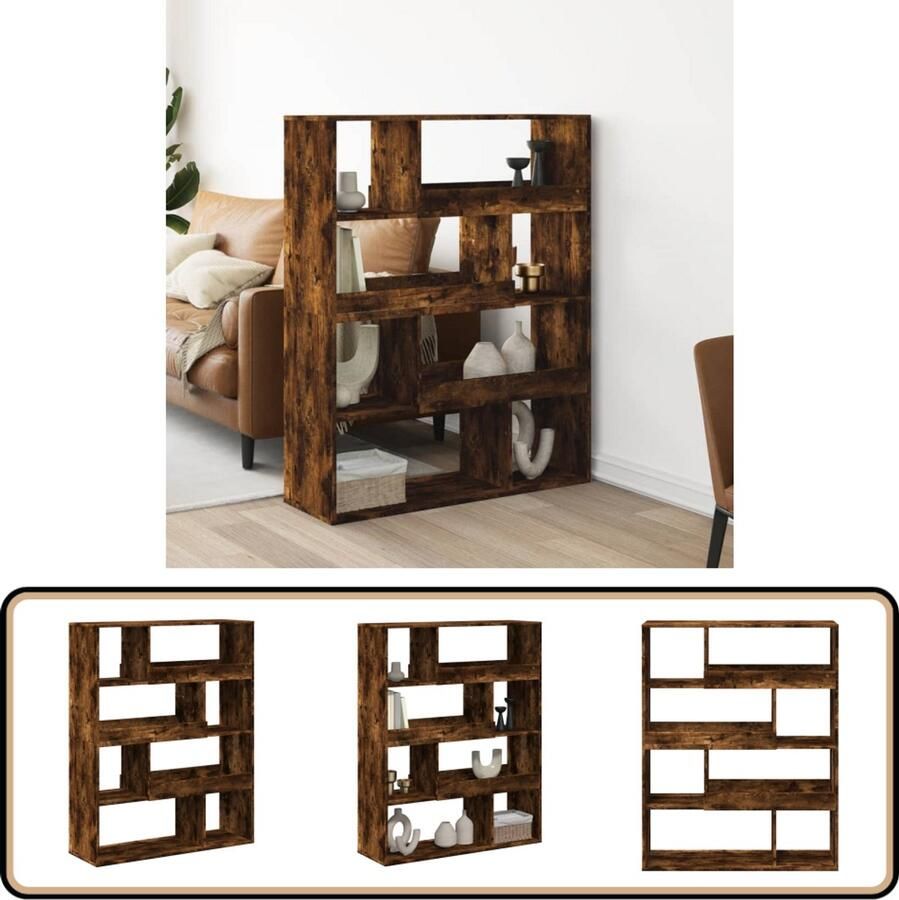 VidaXL Kamerscherm Gerookt Eiken 8 Schappen Kamerscherm Kamerschermen Scheidingswand Kamerverdeler