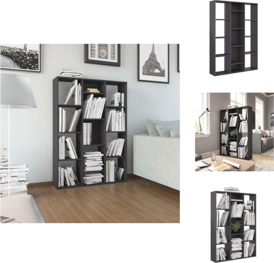 VidaXL Scheidingswand Scheidingswanden Kamerverdeler Kamerverdelers Kamerscherm boekenkast 100x24x140 cm spaanplaat hoogglans grijs