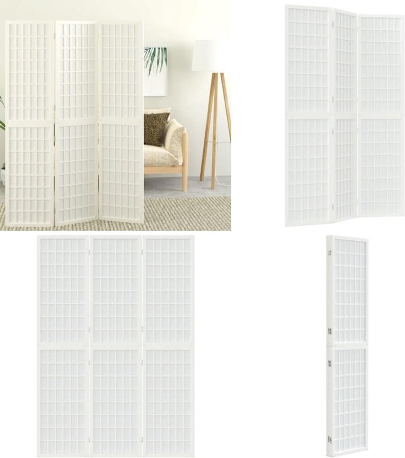 VidaXL Kamerscherm inklapbaar 3 panelen Japanse stijl 120x170 cm wit Kamerscherm Kamerschermen Privacyscherm Ruimteverdelingsscherm