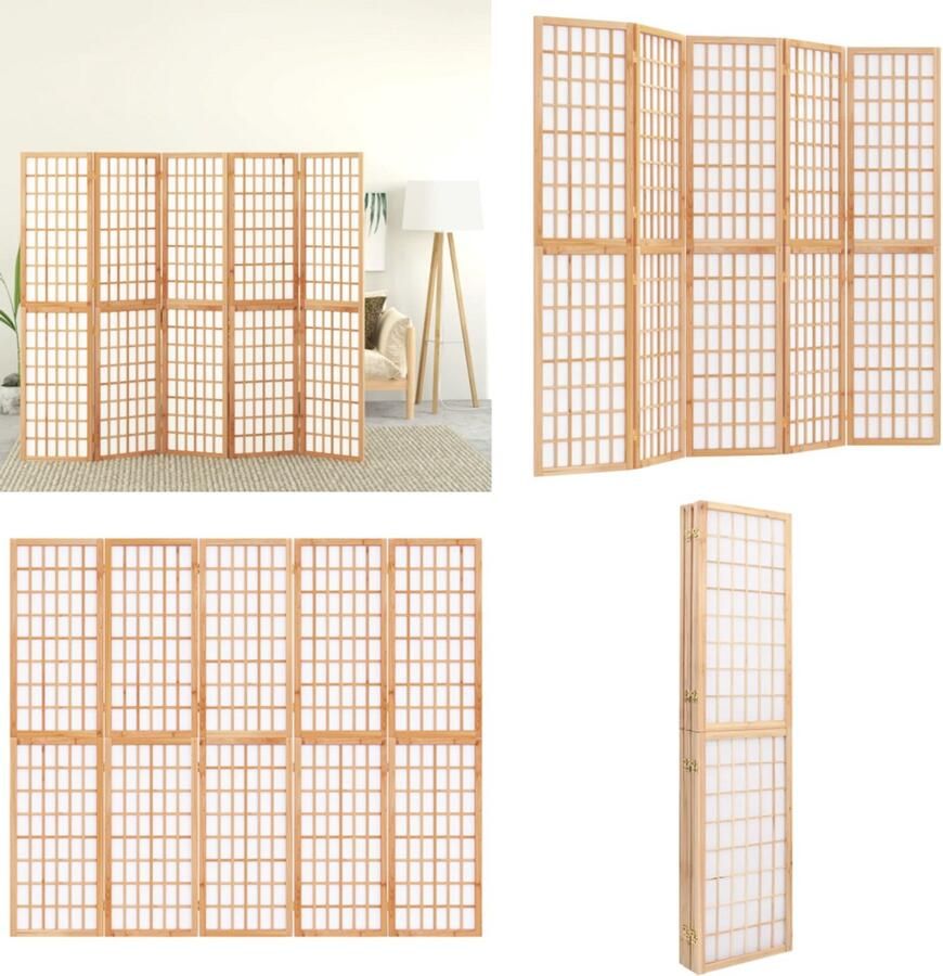 VidaXL Kamerscherm inklapbaar 5 panelen Japanse stijl 200x170 cm Kamerscherm Kamerschermen Privacyscherm Ruimteverdelingsscherm