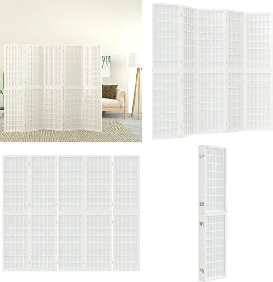 VidaXL -Kamerscherm-inklapbaar-5-panelen-Japanse-stijl-200x170-cm-wit