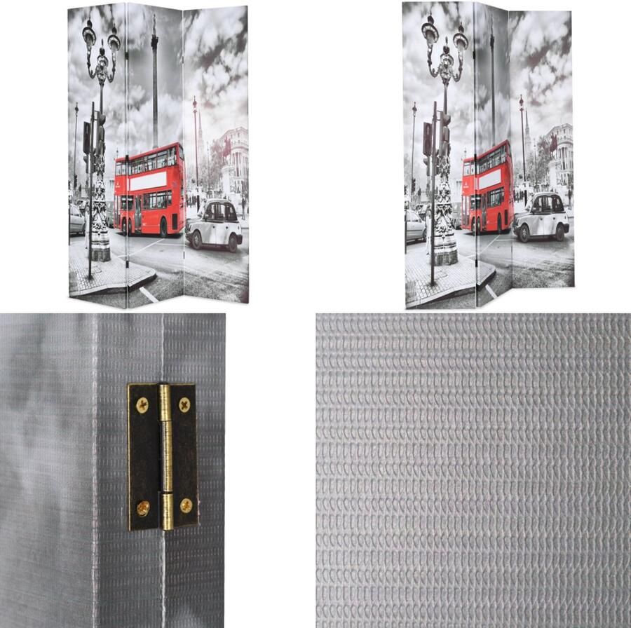 VidaXL Kamerscherm inklapbaar Londen bus 120x170 cm zwart en wit Kamerverdeler Kamerverdelers Paravent Paravents