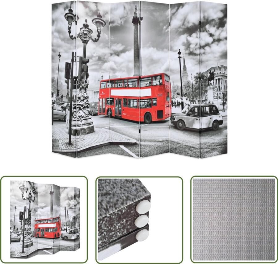 VidaXL Kamerscherm Londen Bus 228x170 cm Zwart Wit Kamer Verdeler Paravent Scheidingswand Wanddecoratie Modern Design