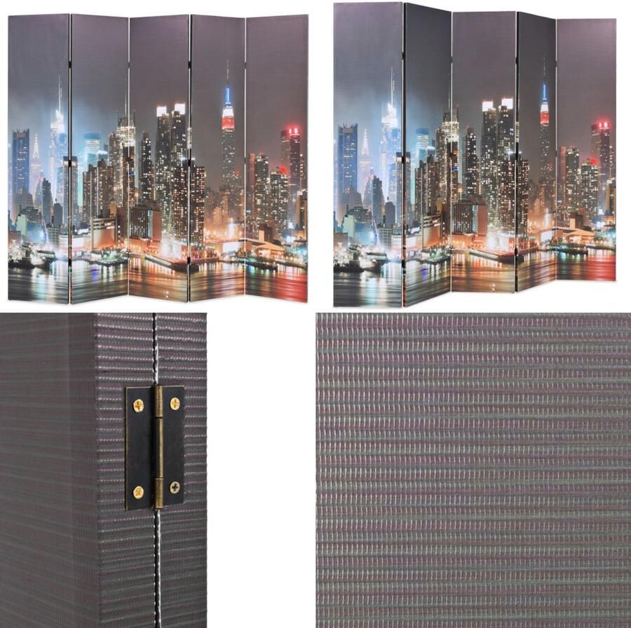 VidaXL Kamerscherm inklapbaar New York bij nacht 200x170 cm Kamerverdeler Kamerverdelers Paravent Paravents