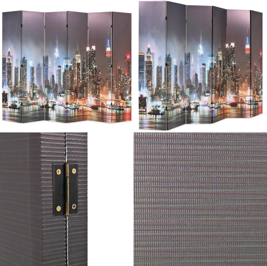VidaXL Kamerscherm inklapbaar New York bij nacht 228x170 cm Kamerverdeler Kamerverdelers Paravent Paravents