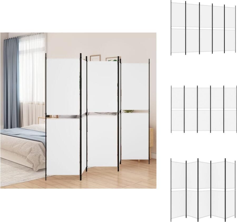 VidaXL Kamerscherm Kamerschermen Scheidingswand Ruimteverdeler Kamerscherm met 5 panelen 250x180 cm stof wit - Foto 2