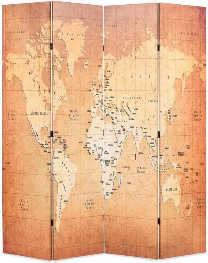 VidaXL Kamerscherm inklapbaar wereldkaart 160x170 cm geel