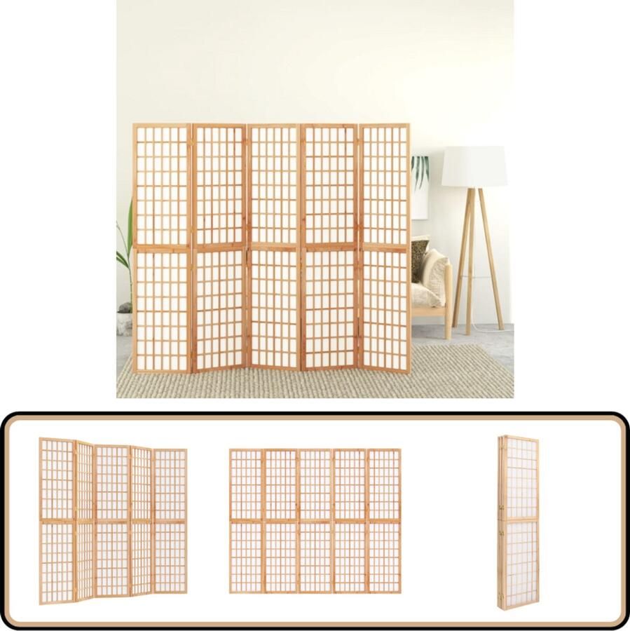 VidaXL Kamerscherm Japanse stijl 5 panelen 200x170 cm Kamerscherm Japans Privacy Scherm Houten Kamer Scheidingswand Inklapbaar Scherm
