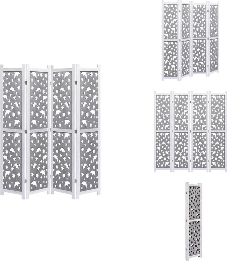 VidaXL Kamerscherm Kamerschermen Houten Kamerscherm Scheidingswand Kamerscherm met 4 panelen 140x165 cm massief hout grijs