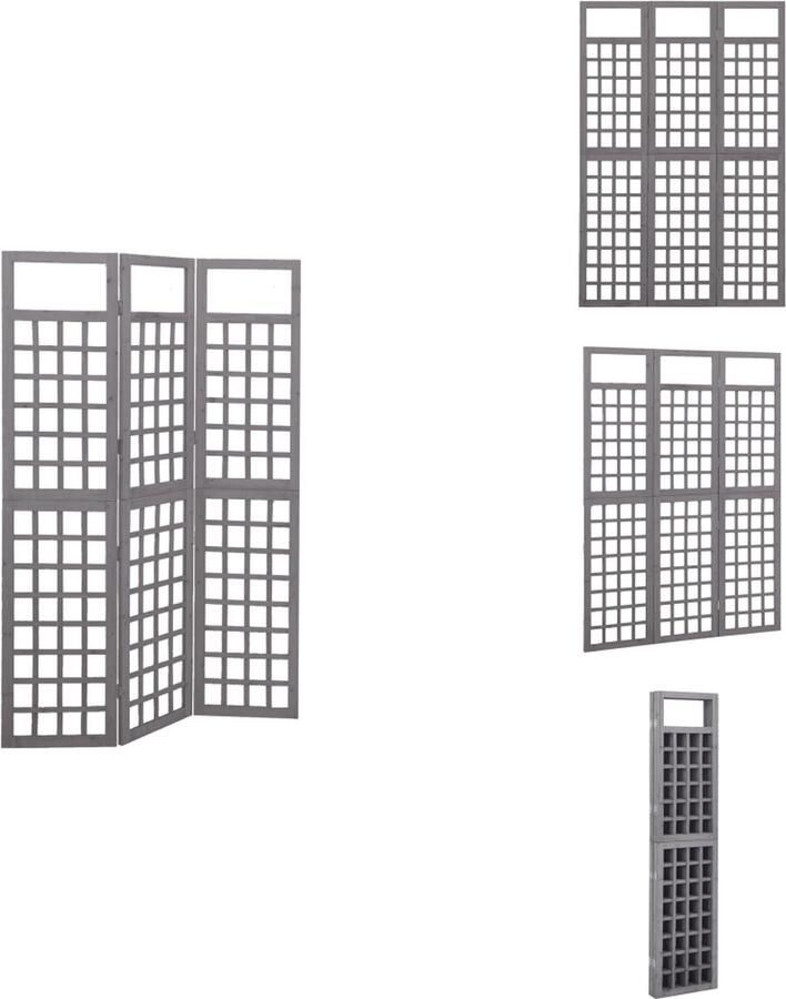 VidaXL Kamerscherm Kamerschermen Kamer Scherm Kamer Schermen Kamerscherm trellis met 3 panelen 121x180 cm vurenhout grijs