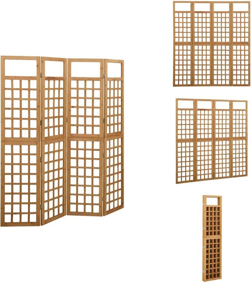 VidaXL Kamerscherm Kamerschermen Kamer Scherm Kamer Schermen Kamerscherm trellis met 4 panelen161x180 cm massief vurenhout