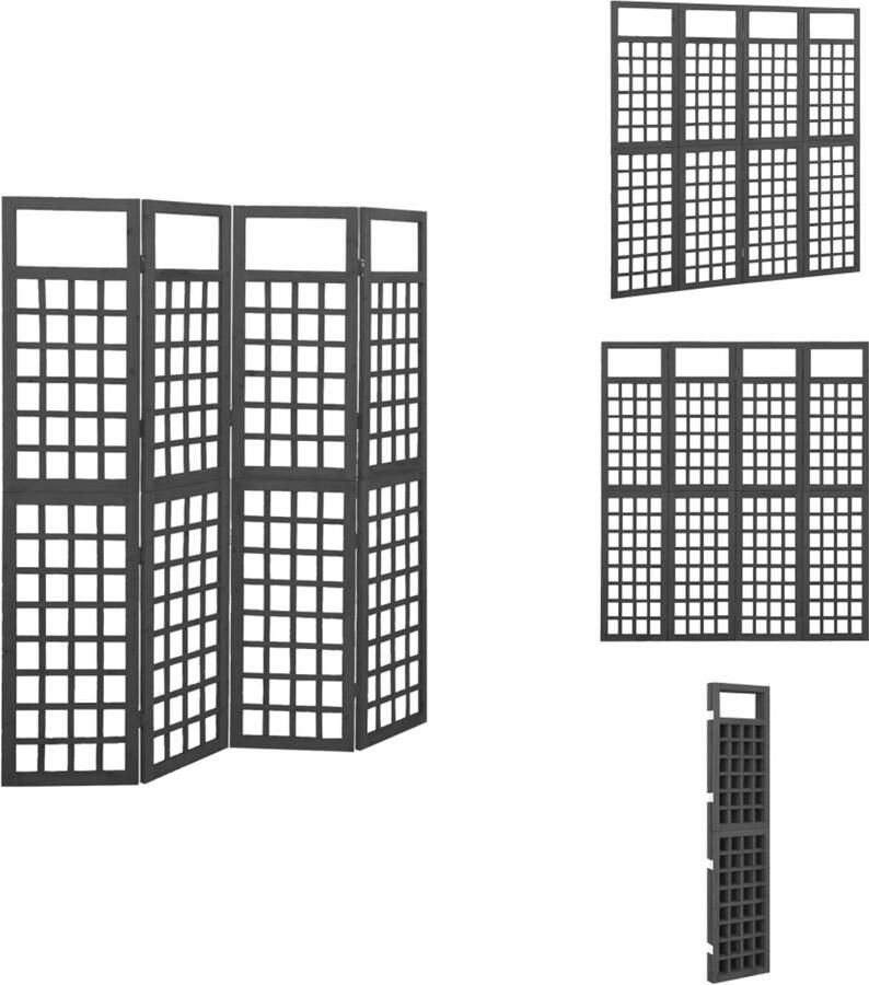 VidaXL Kamerscherm Kamerschermen Kamer Scherm Kamer Schermen Kamerscherm trellis met 4 panelen161x180 cm vurenhout zwart