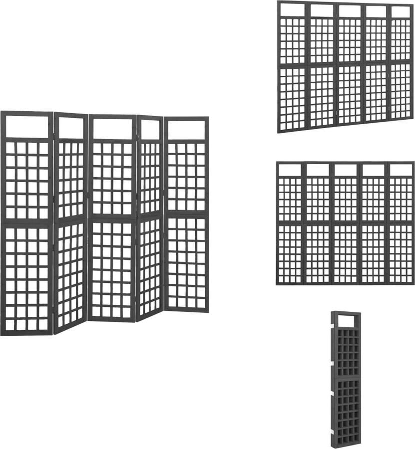 VidaXL Kamerscherm Kamerschermen Kamer Scherm Kamer Schermen Kamerscherm trellis met 5 panelen 201-5x180 cm vurenhout zwart
