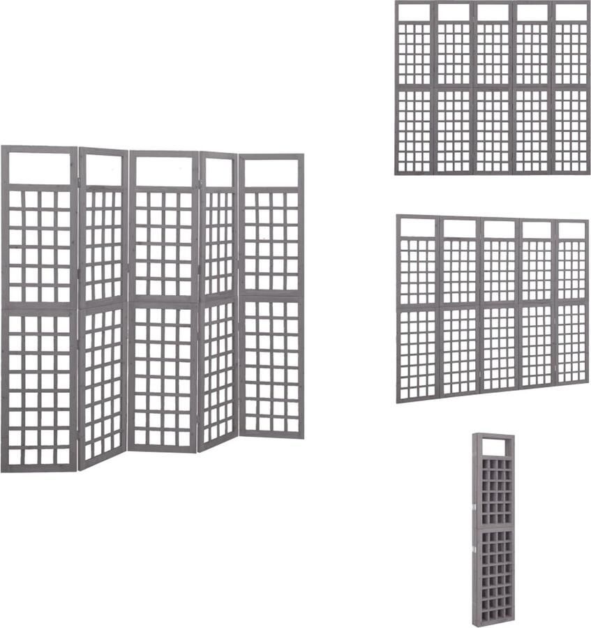 VidaXL Kamerscherm Kamerschermen Kamer Scherm Kamer Schermen Kamerscherm trellis met 5 panelen 201-5x180 cm vurenhout grijs