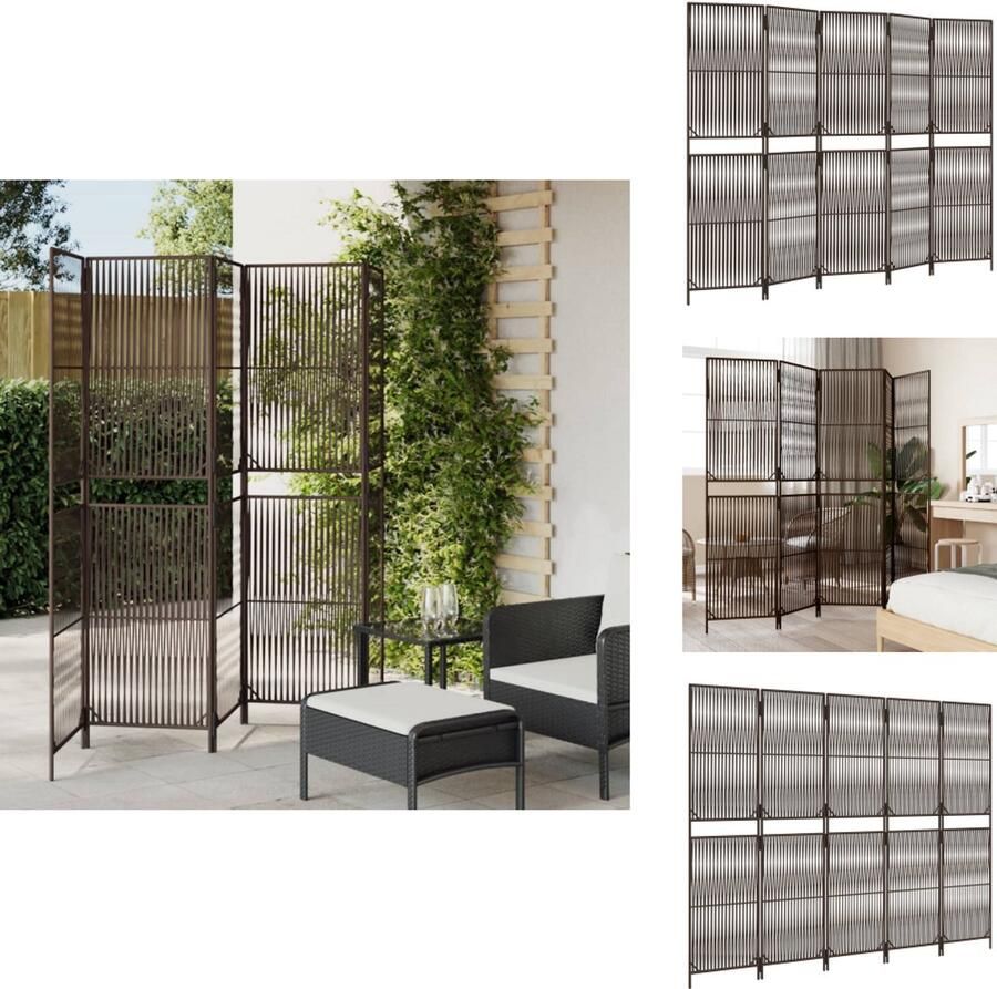 VidaXL Kamerscherm Kamerschermen Privacy Scherm Privacyscherm Kamerscherm 5 panelen poly rattan bruin