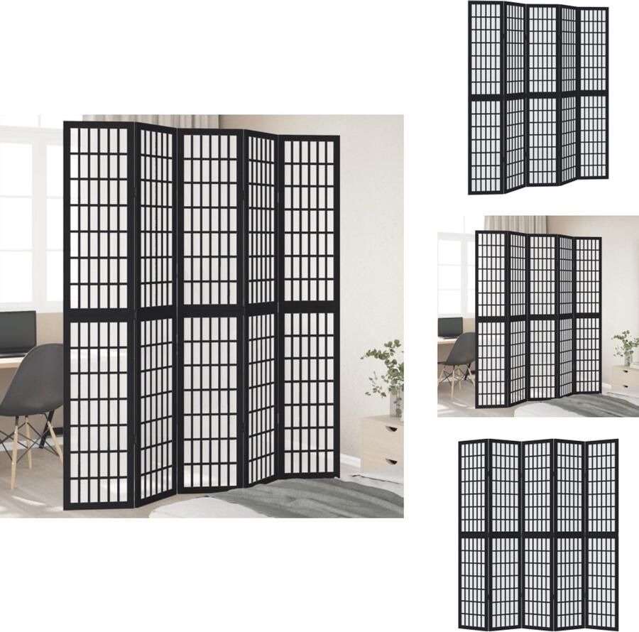 VidaXL Kamerscherm Kamerschermen Privacy Scherm Privacyscherm Kamerscherm met 5 panelen massief paulowniahout zwart