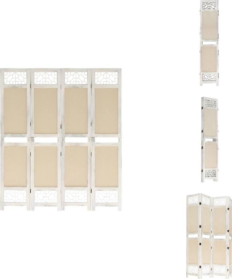 VidaXL Kamerscherm Kamerschermen Privacyscherm Klapscherm Kamerscherm met 4 panelen 140x165 cm stof crèmekleurig