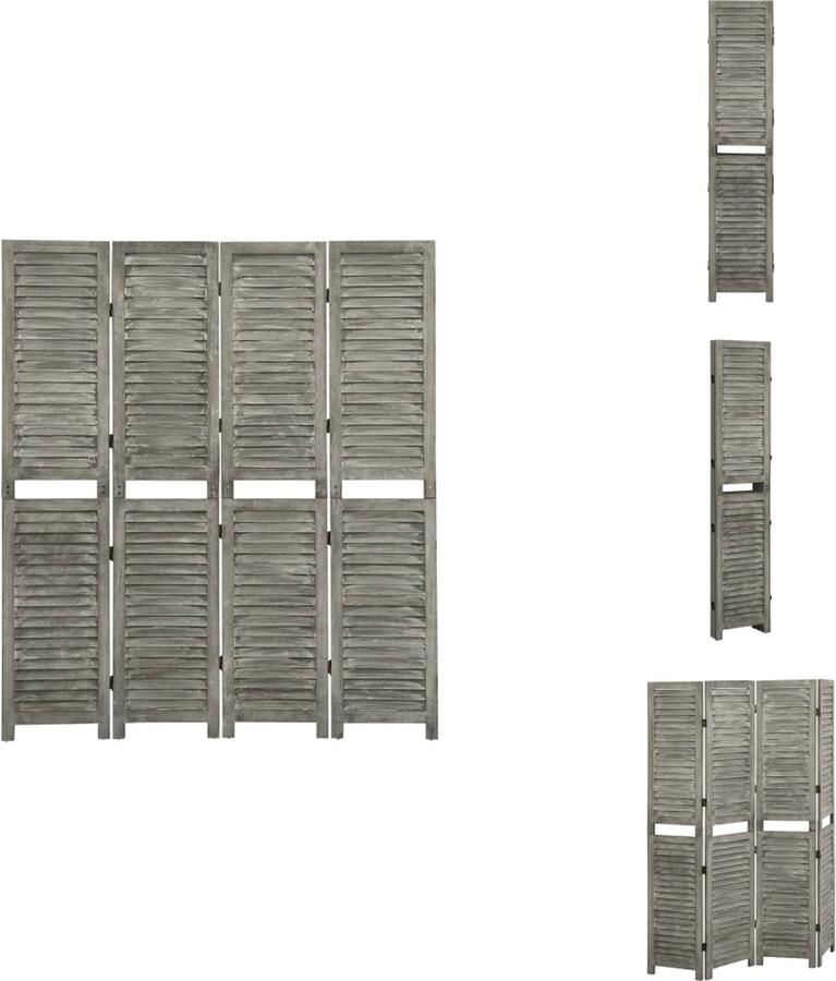 VidaXL Kamerscherm Kamerschermen Privacyscherm Klapscherm Kamerscherm met 4 panelen 143x166 cm massief hout grijs