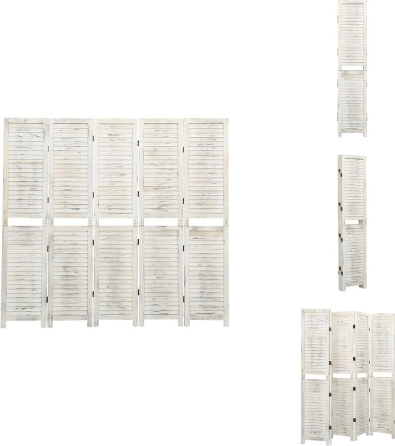 VidaXL Kamerscherm Kamerschermen Privacyscherm Klapscherm Kamerscherm met 5 panelen 178 5x166 cm massief hout antiekwit