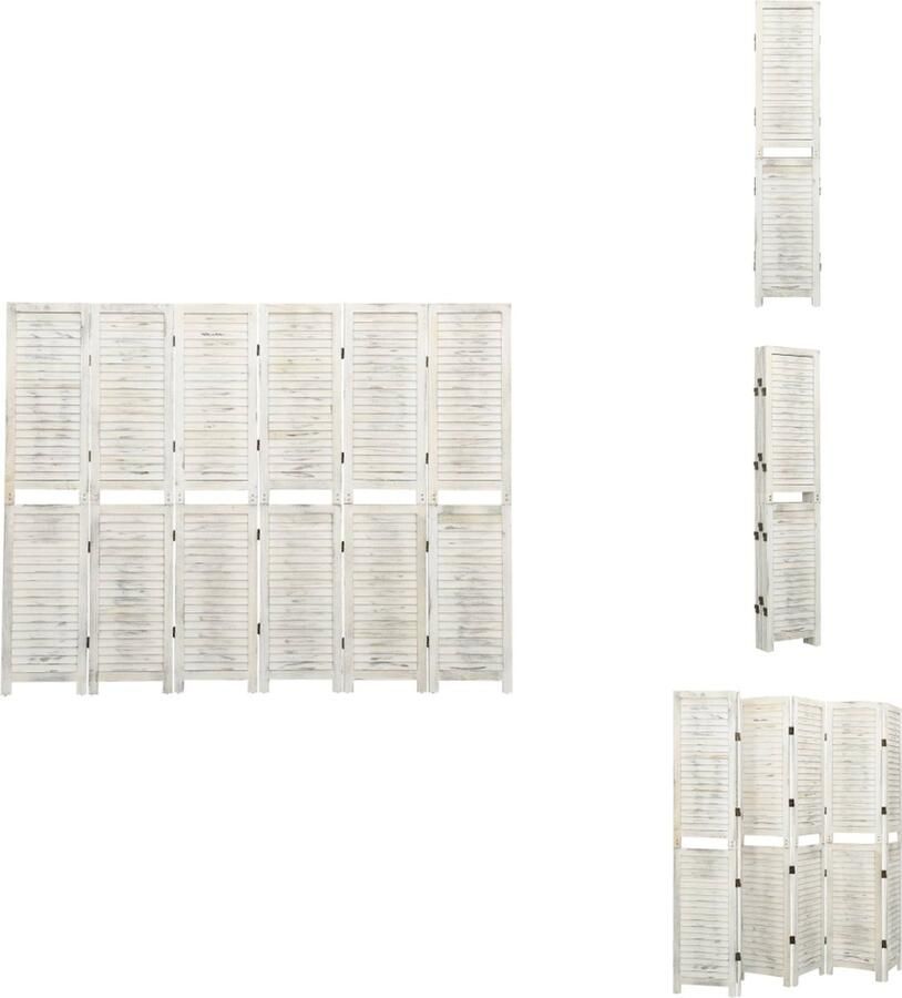 VidaXL Kamerscherm Kamerschermen Privacyscherm Klapscherm Kamerscherm met 6 panelen 215x166 cm massief hout antiekwit