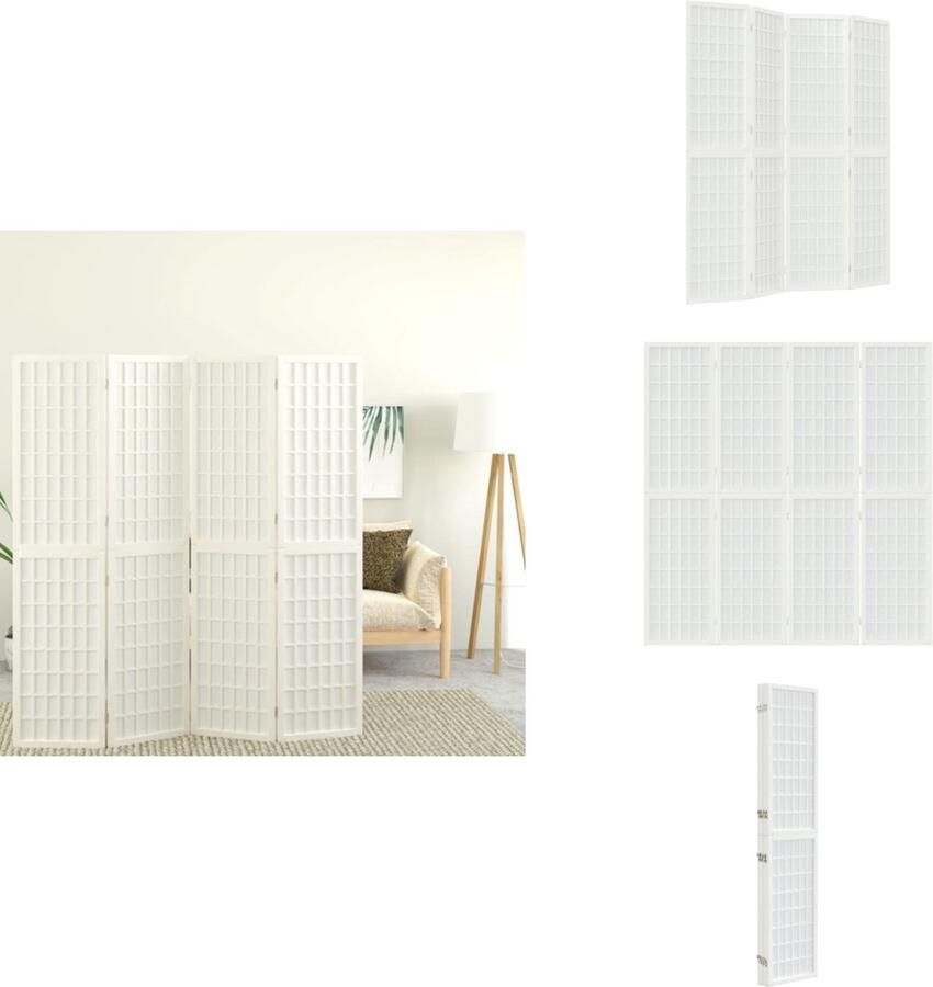 VidaXL Kamerscherm Kamerschermen Privacyscherm Ruimteverdelingsscherm Kamerscherm inklapbaar 4 panelen Japanse stijl 160x170 cm wit