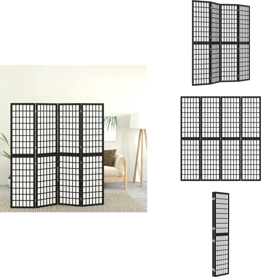VidaXL Kamerscherm Kamerschermen Privacyscherm Ruimteverdelingsscherm Kamerscherm inklapbaar 4 panelen Japanse stijl 160x170 cm zwart