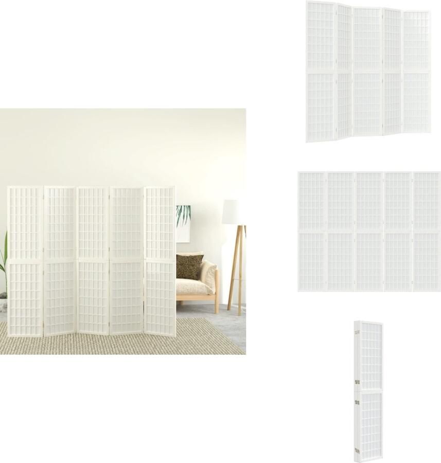 VidaXL Kamerscherm Kamerschermen Privacyscherm Ruimteverdelingsscherm Kamerscherm inklapbaar 5 panelen Japanse stijl 200x170 cm wit