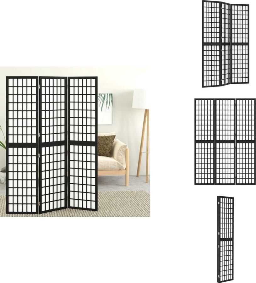 VidaXL Kamerscherm Kamerschermen Privacyscherm Ruimteverdelingsscherm Kamerscherm inklapbaar 3 panelen Japanse stijl 120x170 cm zwart