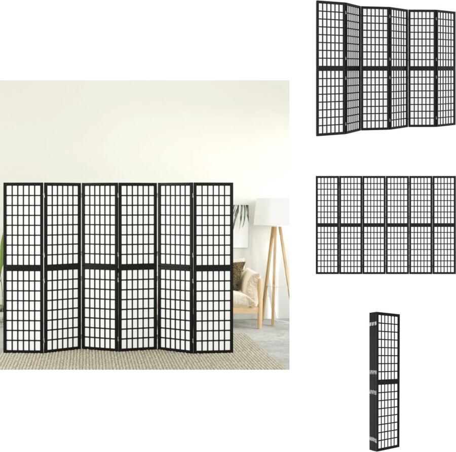 VidaXL -Kamerscherm-inklapbaar-6-panelen-Japanse-stijl-240x170-cm-zwart - Foto 2