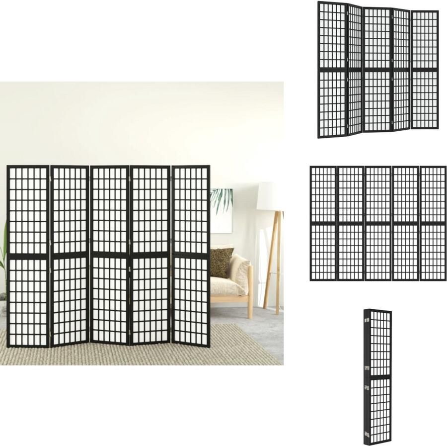 The Living Store Kamerscherm Japanse Stijl 200x170 cm Inklapbaar Massief Vurenhout Rijstpapier Zwart Kamerscherm Japans Inklapbaar Privacy Scheidingswand