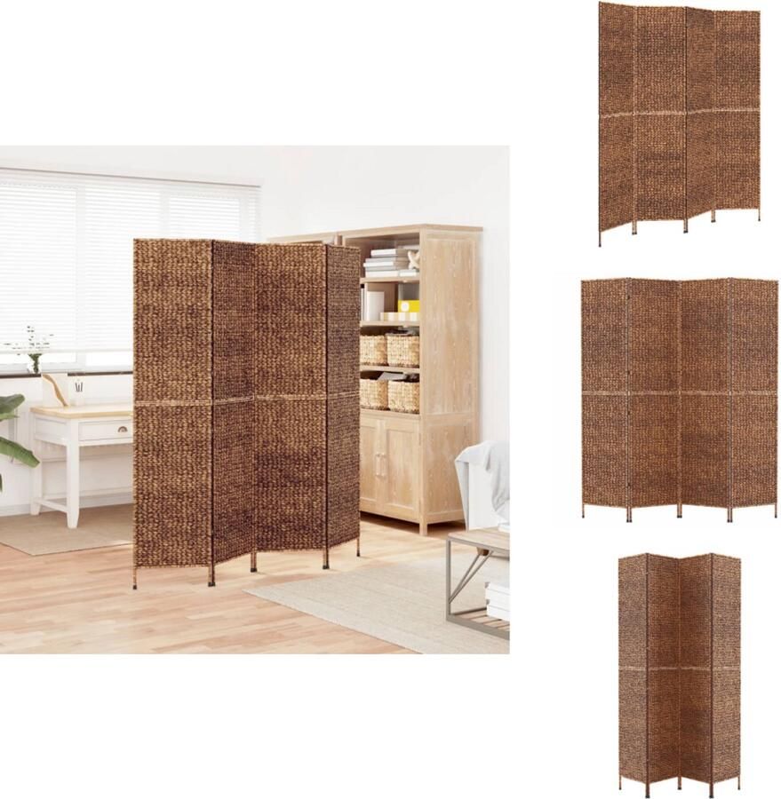 VidaXL Kamerscherm Kamerschermen Scheidingswand Kamerverdeler Kamerscherm met 4 panelen 163x180 cm waterhyacint bruin
