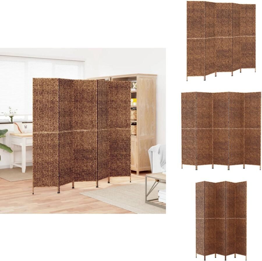 VidaXL Kamerscherm Kamerschermen Scheidingswand Kamerverdeler Kamerscherm met 5 panelen 205x180 cm waterhyacint bruin