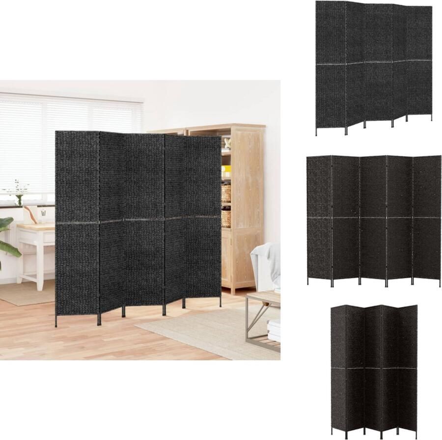 VidaXL Kamerscherm Kamerschermen Scheidingswand Kamerverdeler Kamerscherm met 5 panelen 205x180 cm waterhyacint zwart