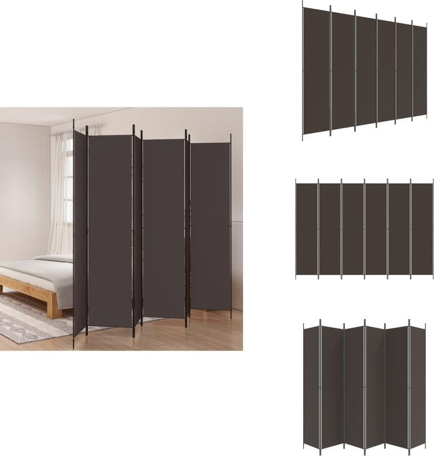 VidaXL Kamerscherm Kamerschermen Scheidingswand Ruimteverdeler Kamerscherm met 6 panelen 300x220 cm stof bruin