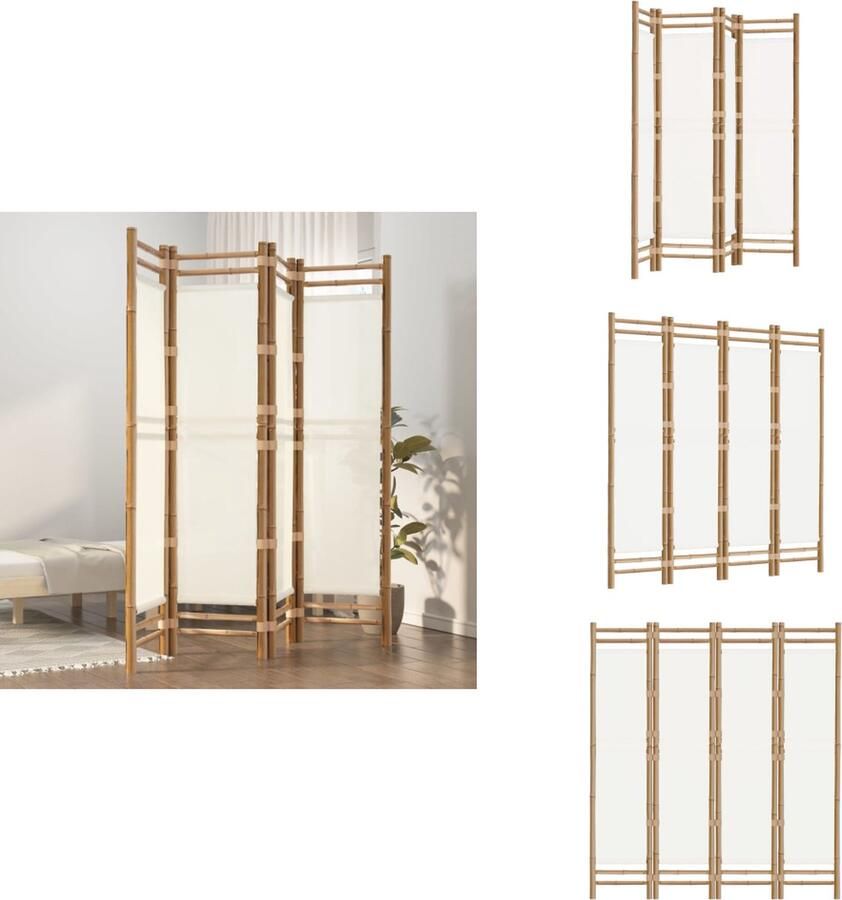 VidaXL Kamerscherm Kamerschermen Scheidingswand Ruimteverdeler Kamerscherm 4-panelen inklapbaar 160 cm bamboe en canvas