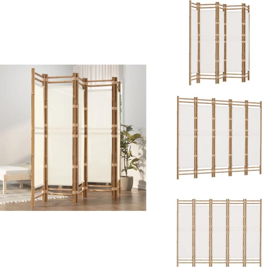 VidaXL Kamerscherm Kamerschermen Scheidingswand Ruimteverdeler Kamerscherm 5-panelen inklapbaar 200 cm bamboe en canvas