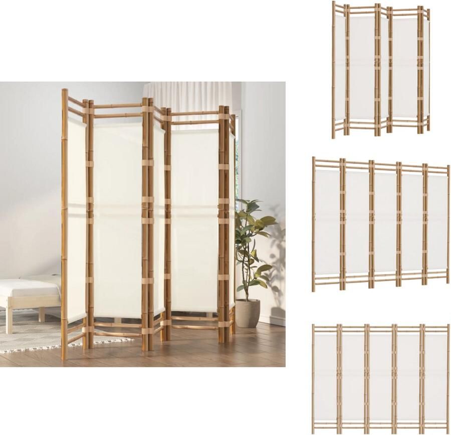 VidaXL Kamerscherm Kamerschermen Scheidingswand Ruimteverdeler Kamerscherm 5-panelen inklapbaar 200 cm bamboe en canvas - Foto 2