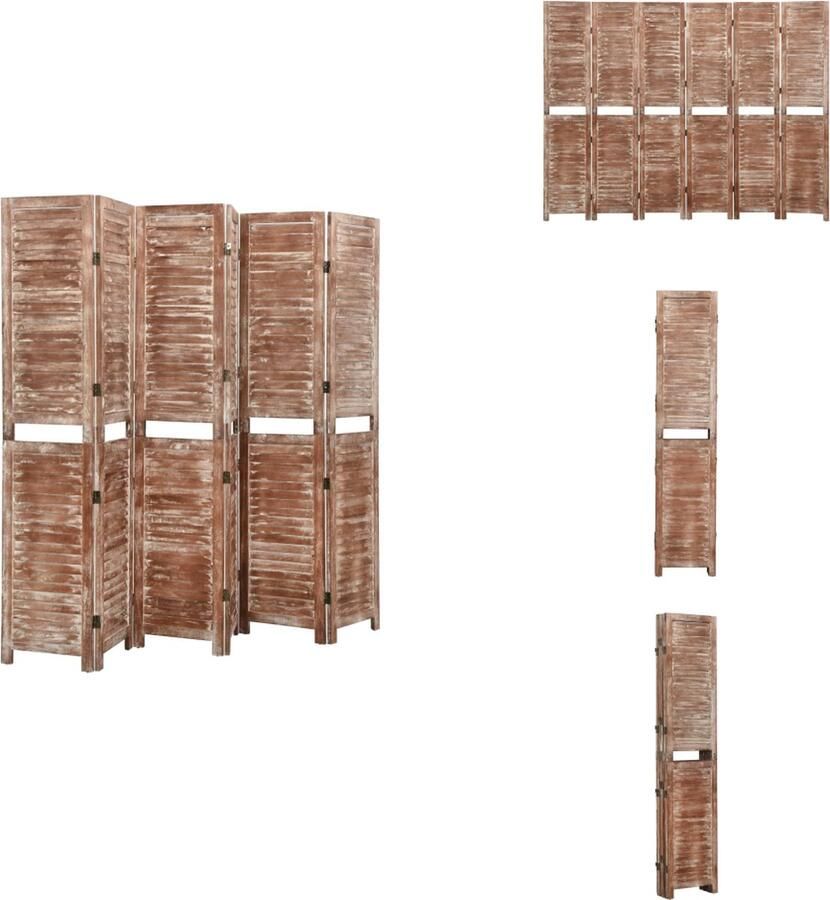 VidaXL Kamerscherm Kamerschermen Scheidingswand Ruimteverdeler Kamerscherm 6 panelen 210x165 cm massief paulowniahout bruin