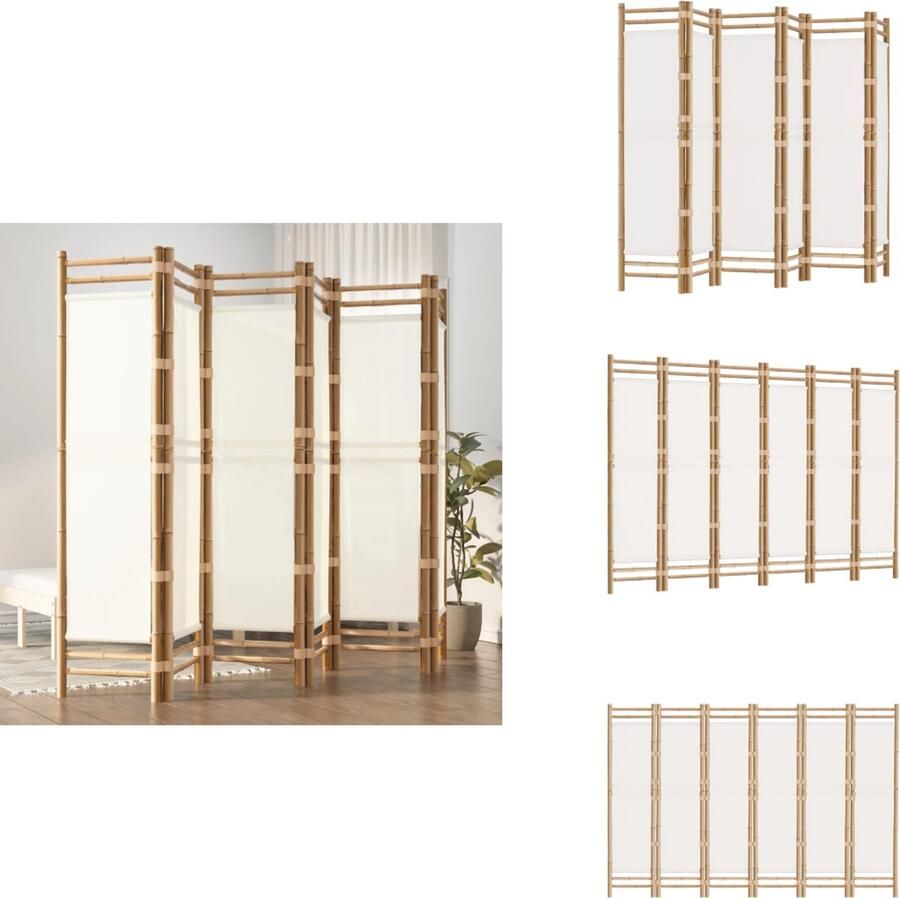 The Living Store Kamerscherm 6-panelen inklapbaar 240 cm bamboe en canvas Kamerscherm Bamboescherm Privacy Screen Scheidingswand Room Divider