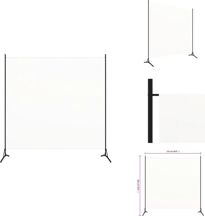 VidaXL Kamerscherm Kamerschermen Scheidingswand Ruimteverdeler Kamerscherm met 1 paneel 175x180 cm crèmewit