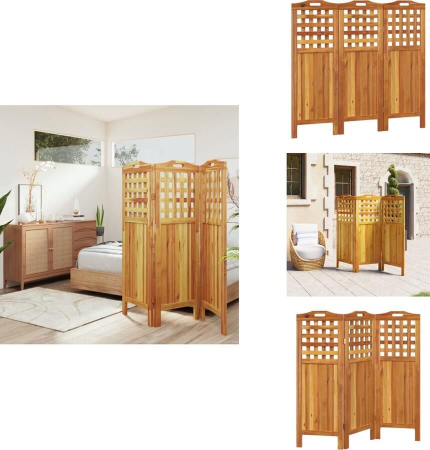 VidaXL Kamerscherm Kamerschermen Scheidingswand Ruimteverdeler Kamerscherm met 3 panelen 121 5x2x115 cm massief acaciahout