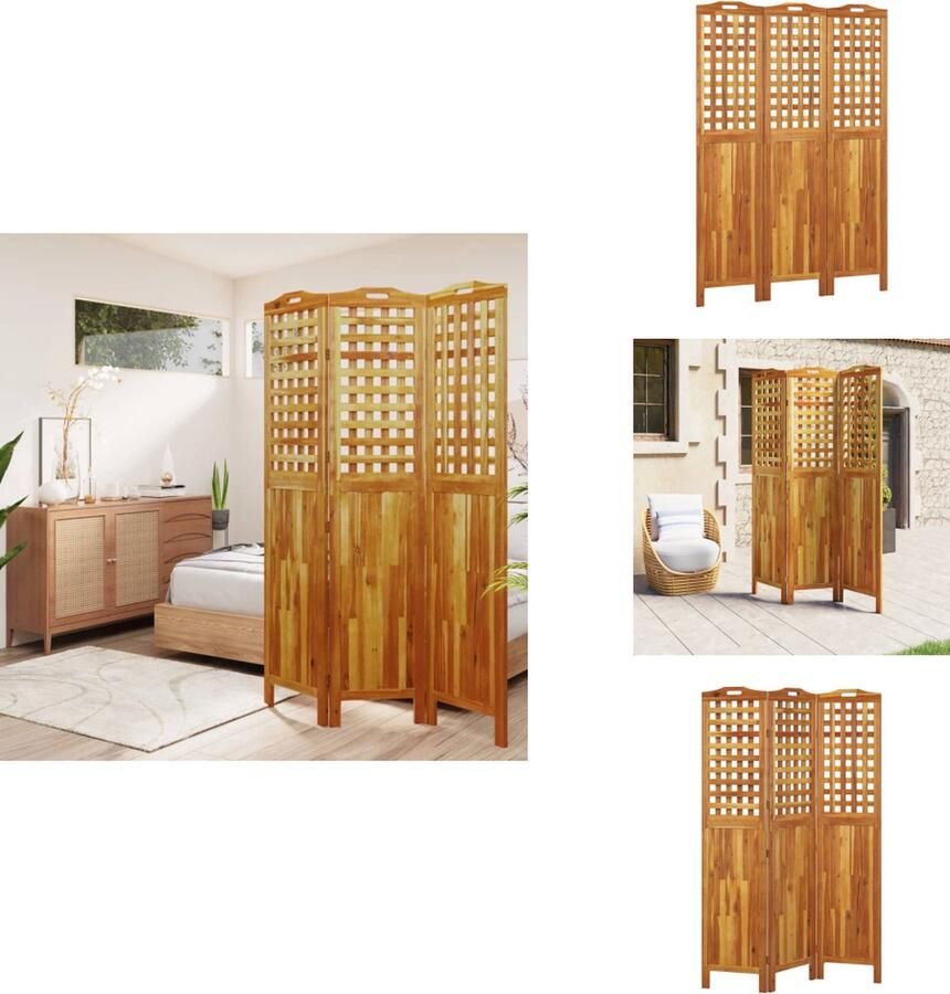 VidaXL Kamerscherm Kamerschermen Scheidingswand Ruimteverdeler Kamerscherm met 3 panelen 121 5x2x180 cm massief acaciahout