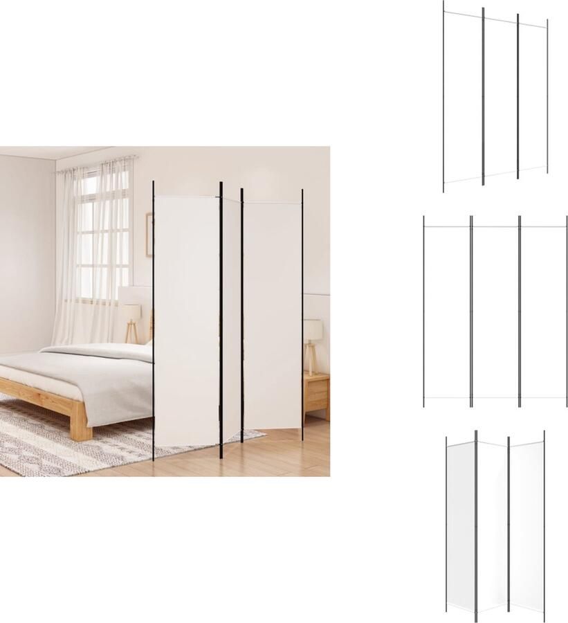 VidaXL Kamerscherm Kamerschermen Scheidingswand Ruimteverdeler Kamerscherm met 3 panelen 150x200 cm stof wit - Foto 2