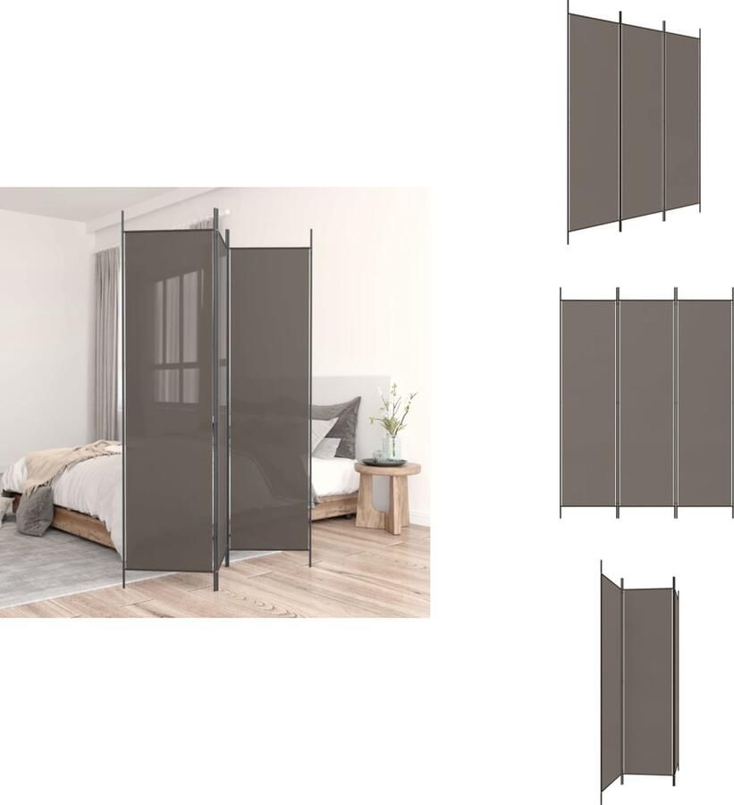 VidaXL Kamerscherm Antraciet 150x200 cm Eenvoudig ademend en duurzaam Inklapbaar met 3 panelen Montagehandleiding meegeleverd Kamerscherm
